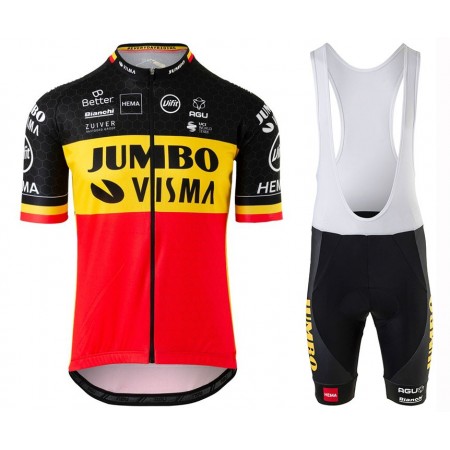 Completo Maglia + Pantaloncino con bretelle 2020 Team Jumbo-Visma Belgio Campioni N001